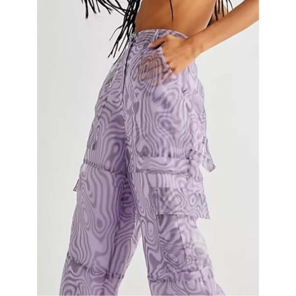 The Ragged Priest Pants - The Ragged Priest Dissolver Purple Mesh Overlay Oversized Wide Leg Cargo Pants